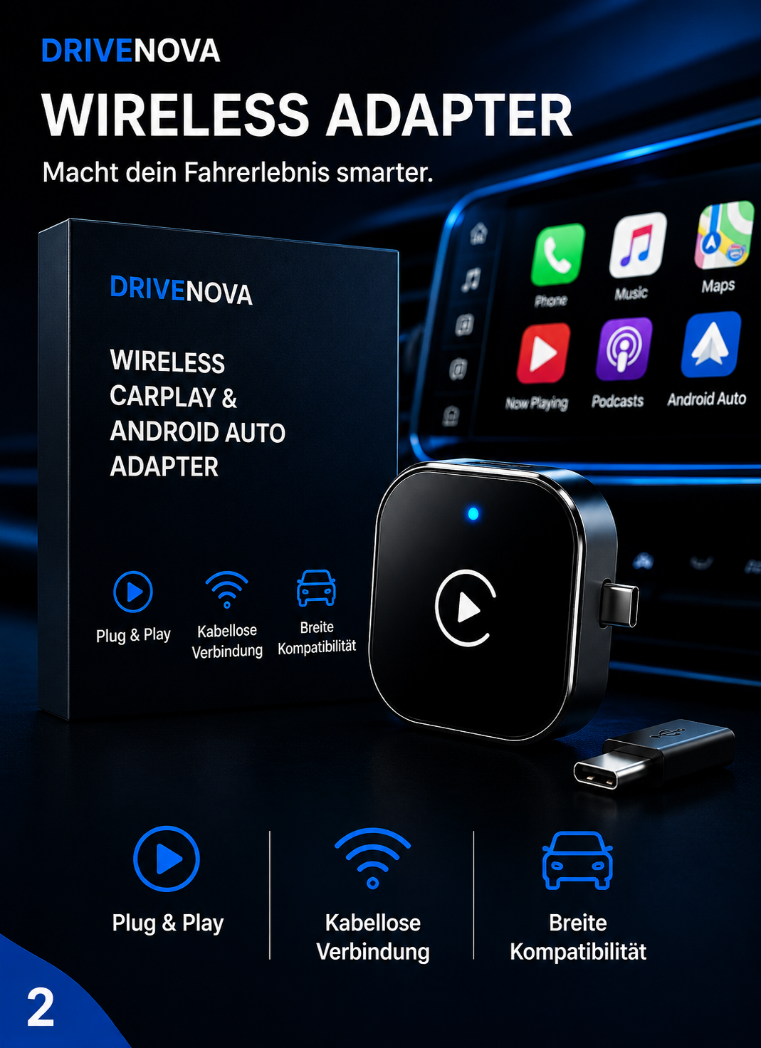 DriveNova Wireless CarPlay & Android Auto Adapter