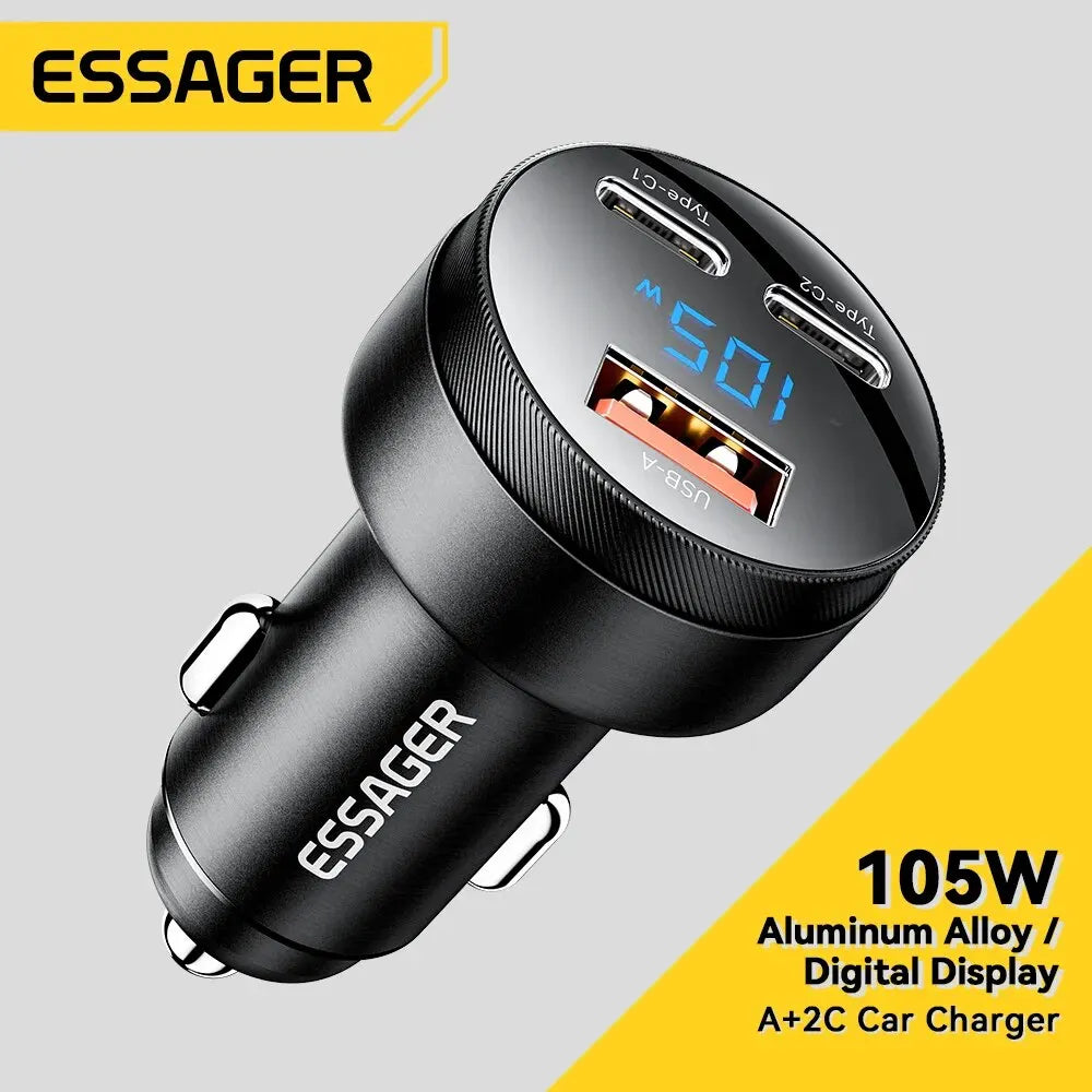 DriveNova 105W Fast Car Charger – USB-C & USB-A PD Quick Charge
