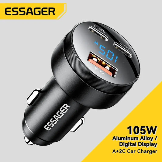 DriveNova 105W Fast Car Charger – USB-C & USB-A PD Quick Charge