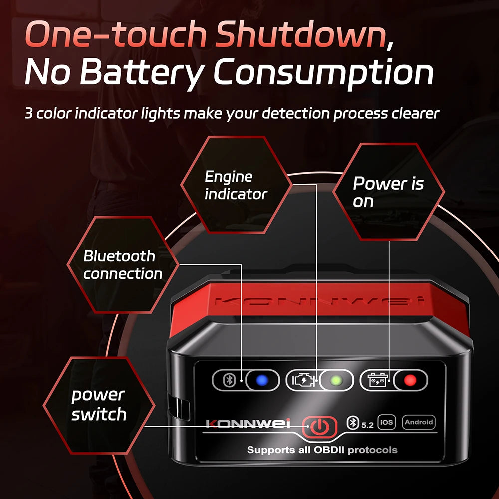 DriveNova OBD2 Bluetooth Scanner – KW901 Fahrzeugdiagnose für iOS & Android