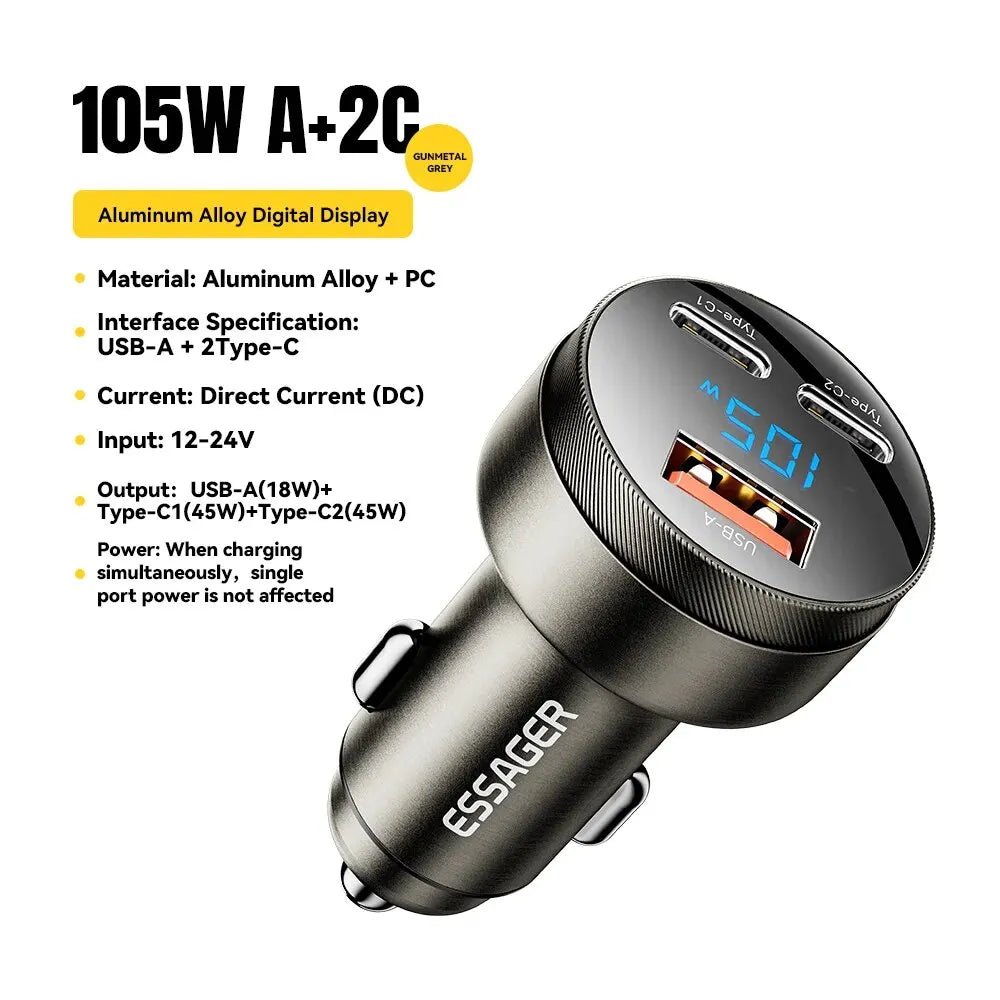DriveNova 105W Fast Car Charger – USB-C & USB-A PD Quick Charge
