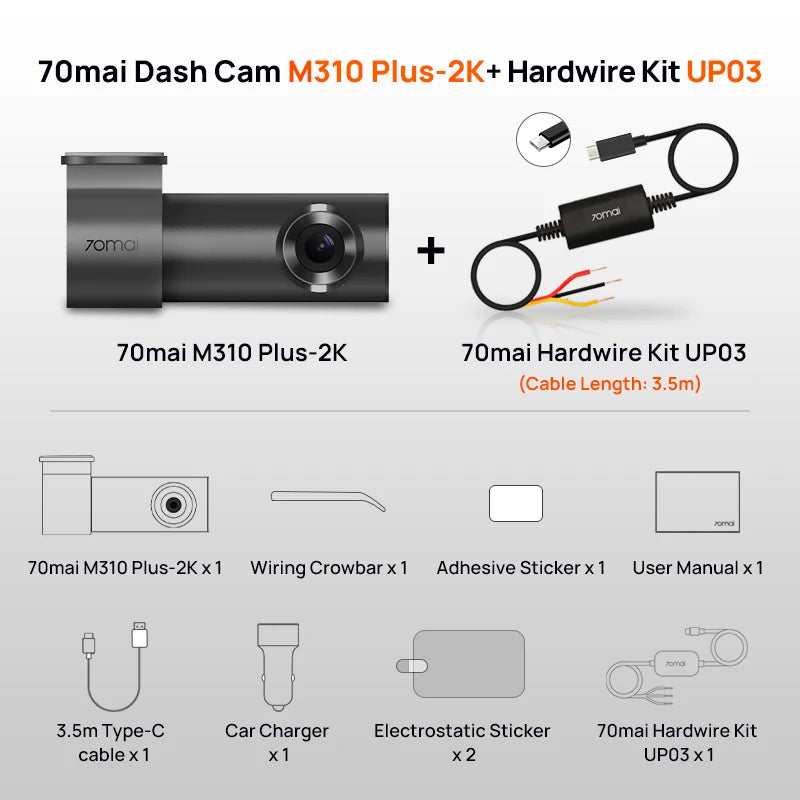 DriveNova™ 70mai M310 Plus 2K Dashcam – WLAN, Nachtsicht & Parküberwachung