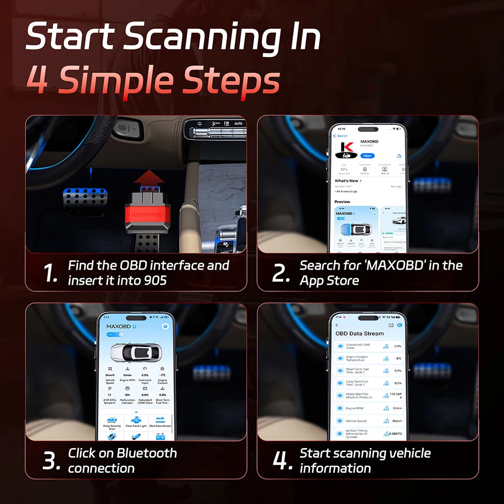 DriveNova OBD2 Bluetooth Scanner – KW901 Fahrzeugdiagnose für iOS & Android