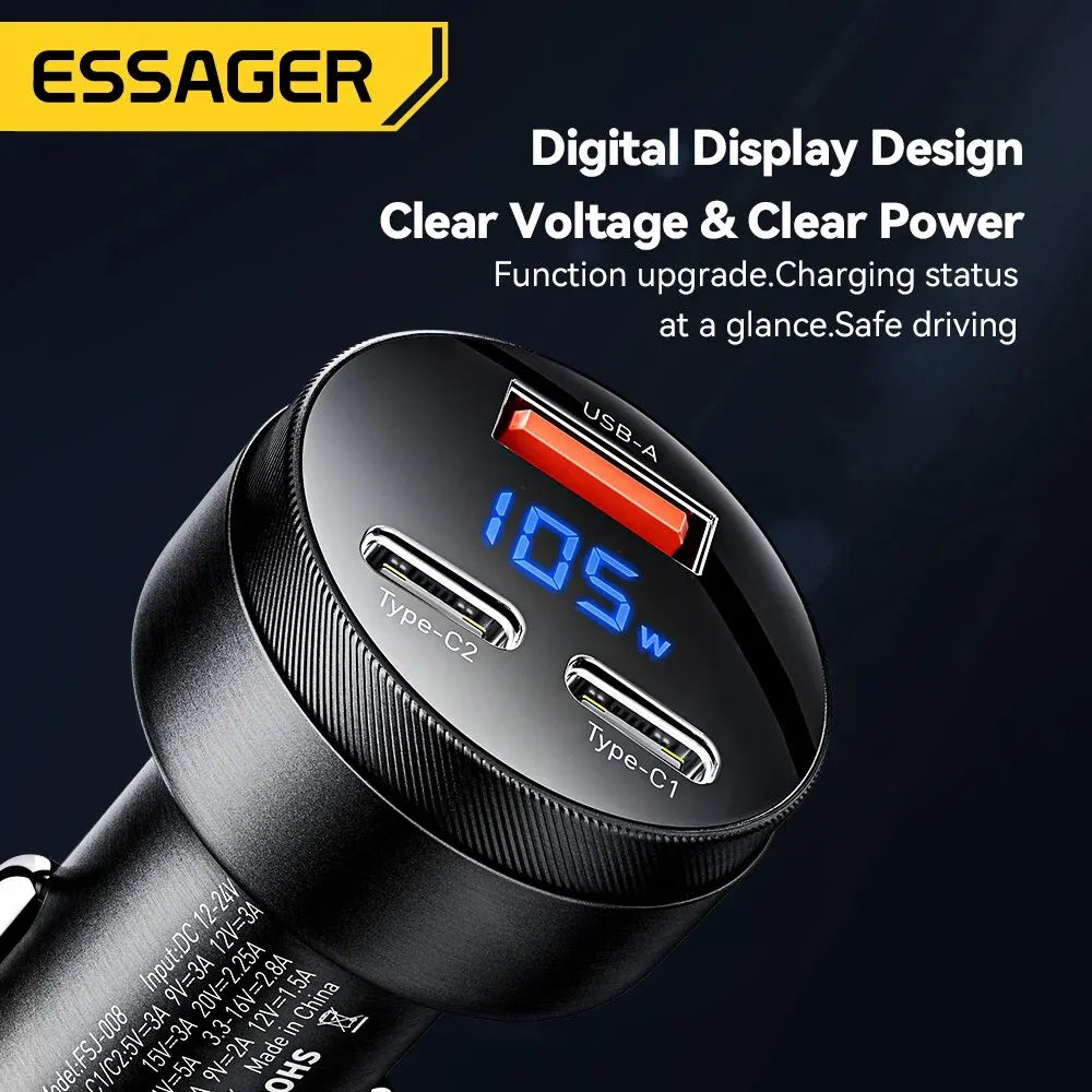 DriveNova 105W Fast Car Charger – USB-C & USB-A PD Quick Charge