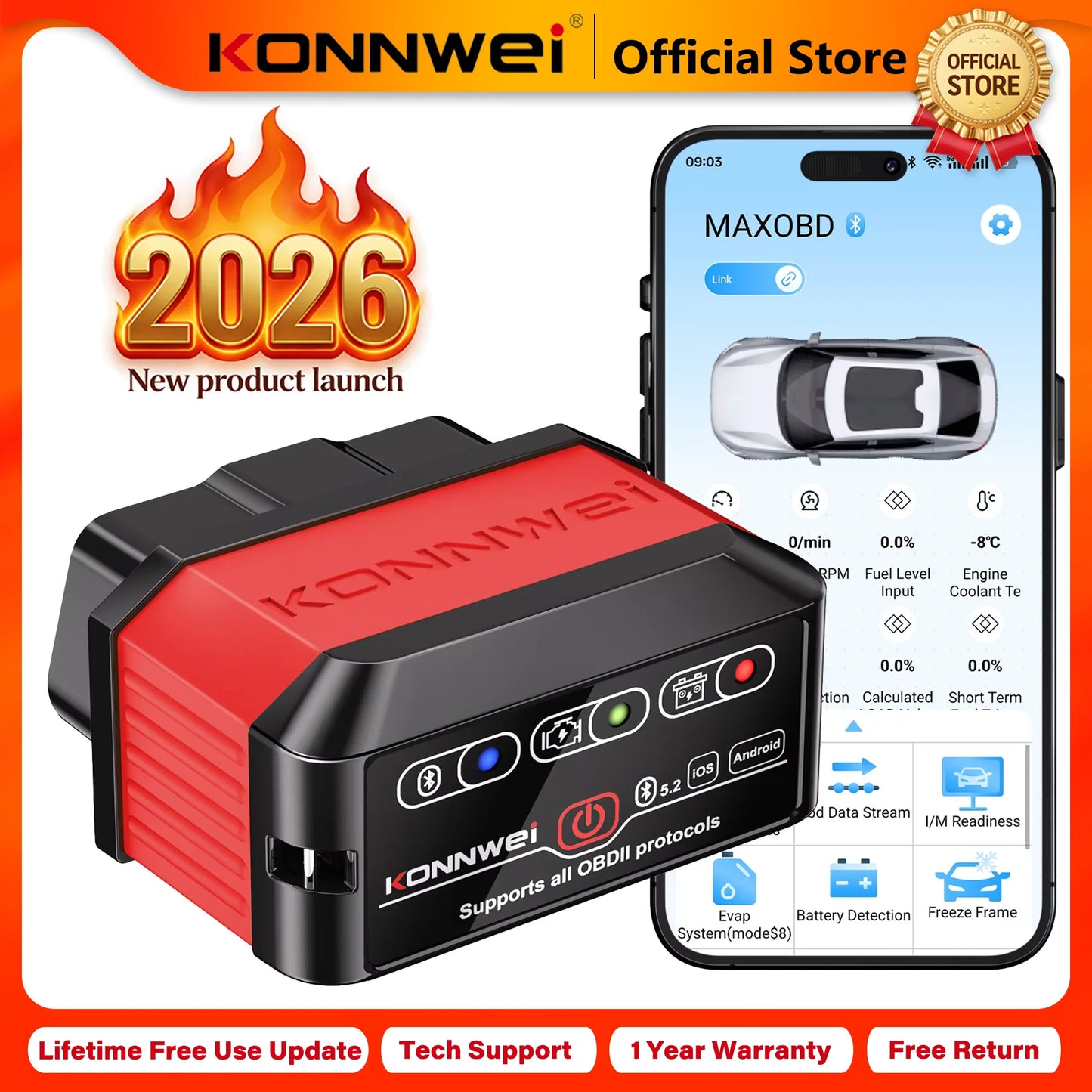 DriveNova OBD2 Bluetooth Scanner – KW901 Fahrzeugdiagnose für iOS & Android
